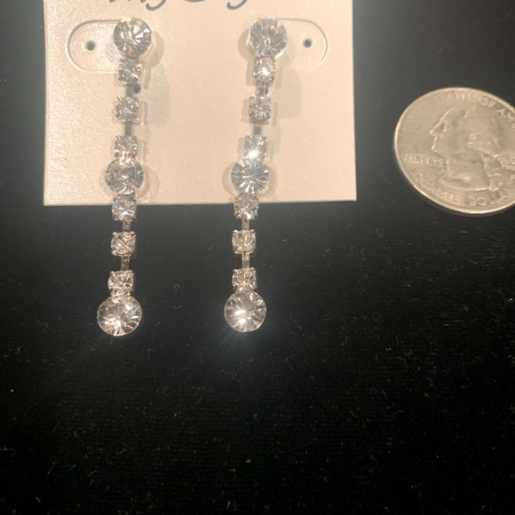 Rhinestone/Silver Dangle Post 
Earrings-Lead/Nickel Free - Picture 2 of 4